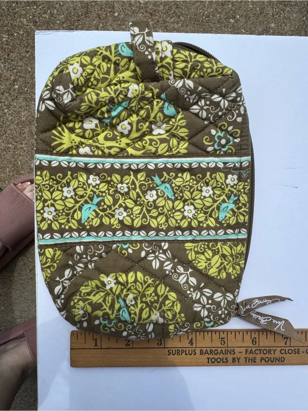Quilted Floral Bird Print Wristlet Pouch - Green